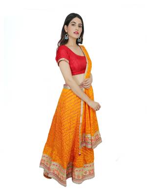 Art Silk Stitched Lehanga With Embellished Lace And Unstitched Blouse 4