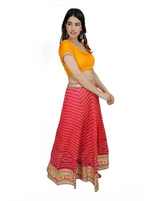 Art Silk Stitched Lehanga With Embellished Lace And Unstitched Blouse 4
