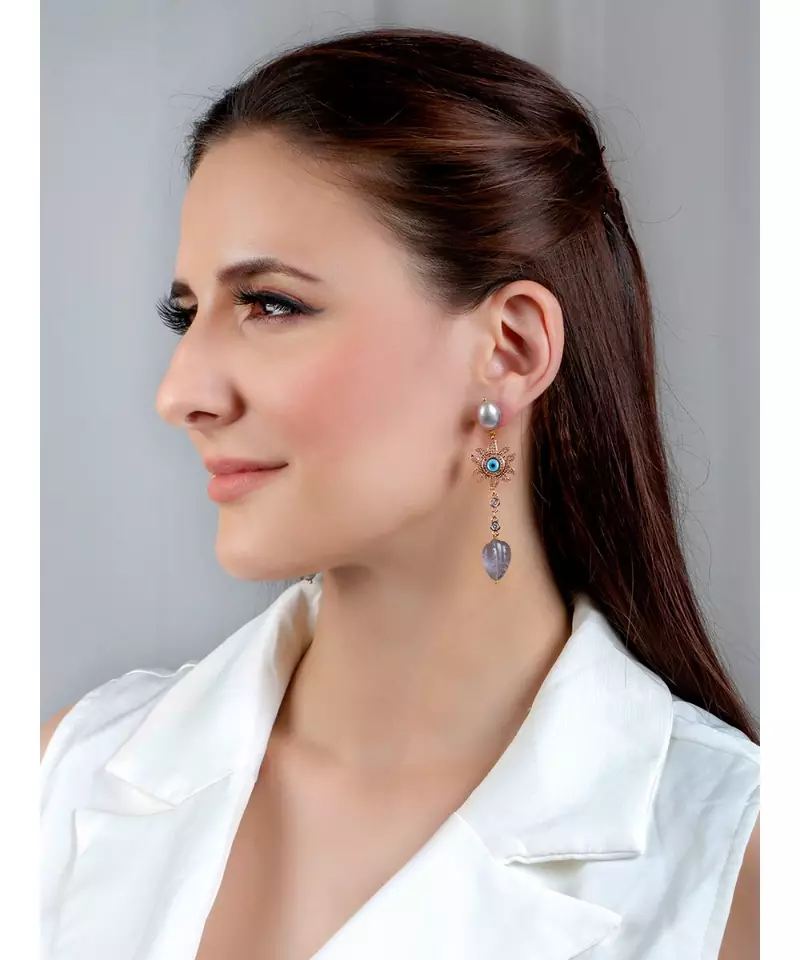 Beautiful Grey and Rose Pink Drop Earrings