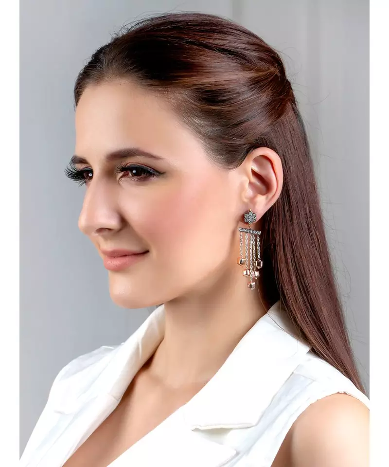 Beautiful Silver and Rose Pink Dangle Earrings