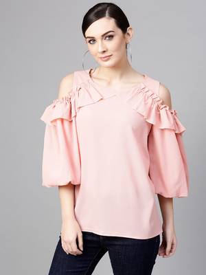 Pink printed polyester tops 1