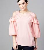 Pink printed polyester tops