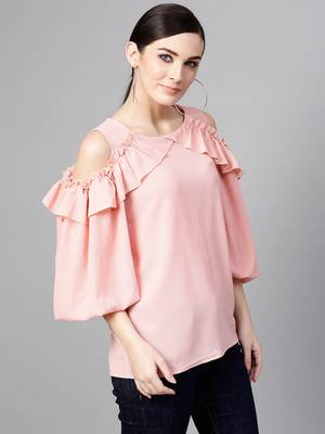 Pink printed polyester tops 2