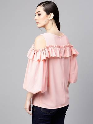 Pink printed polyester tops 3