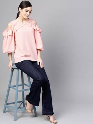 Pink printed polyester tops 4