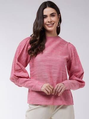 Pink printed cotton tops 1