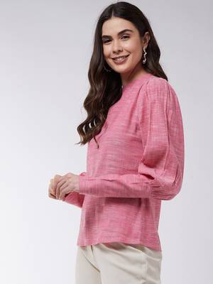 Pink printed cotton tops 2