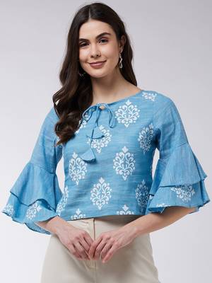 Blue printed cotton tops 1
