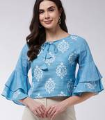 Blue printed cotton tops