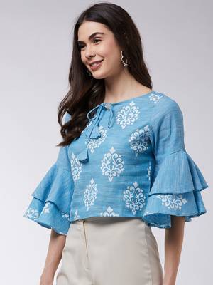 Blue printed cotton tops 2