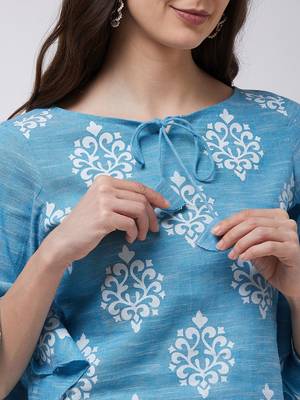 Blue printed cotton tops 4