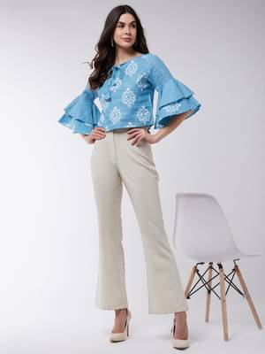 Blue printed cotton tops 5