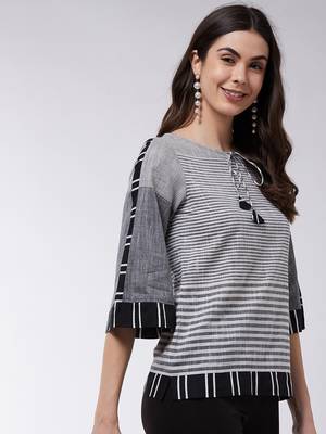 Black printed cotton tops 2