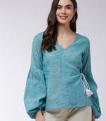 Green printed cotton tops