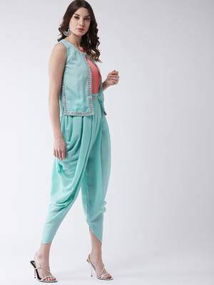 Turquiose printed crepe tops 1