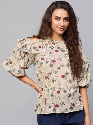 Yellow printed polyester tops 1