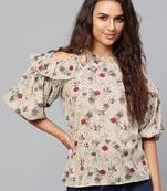 Yellow printed polyester tops