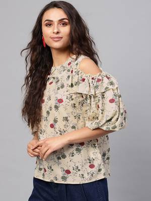 Yellow printed polyester tops 2