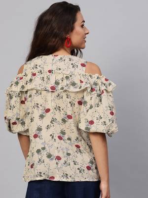 Yellow printed polyester tops 3
