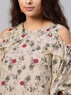 Yellow printed polyester tops 4