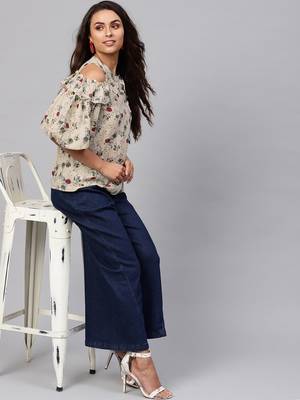 Yellow printed polyester tops 5