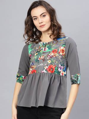 Grey printed polyester tops 1