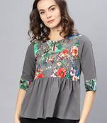 Grey printed polyester tops