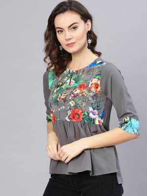Grey printed polyester tops 2