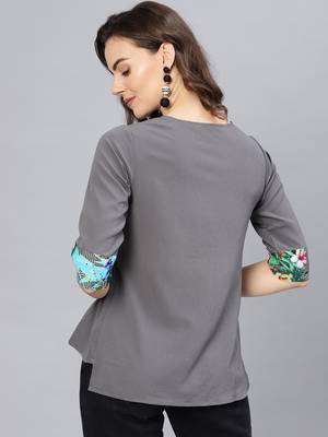 Grey printed polyester tops 3