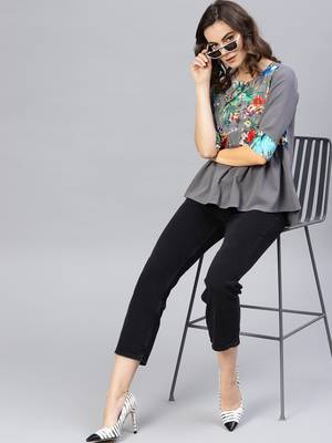 Grey printed polyester tops 5