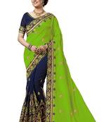 Trendmalls Green embroidered silk  Traditional Wedding Party Wear Bridal Saree with Blouse 