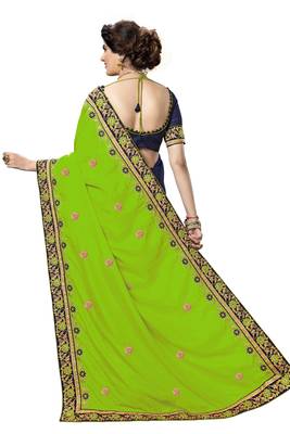 Trendmalls Green embroidered silk  Traditional Wedding Party Wear Bridal Saree with Blouse  2