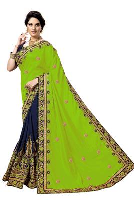 Trendmalls Green embroidered silk  Traditional Wedding Party Wear Bridal Saree with Blouse  3