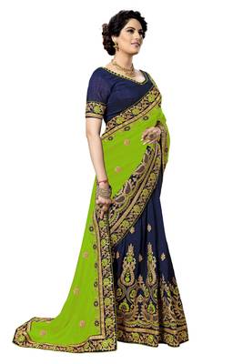 Trendmalls Green embroidered silk  Traditional Wedding Party Wear Bridal Saree with Blouse  4