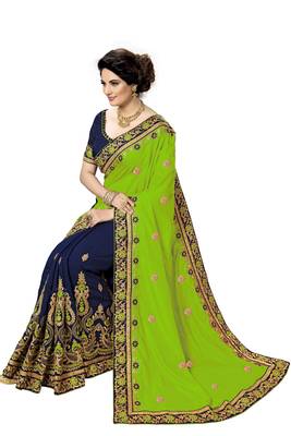 Trendmalls Green embroidered silk  Traditional Wedding Party Wear Bridal Saree with Blouse  5