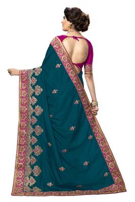Trendmalls Dark blue embroidered silk   Traditional Wedding Party Wear Bridal Saree With Blouse   2