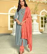 Grey embroidered viscose ethnic-kurtis