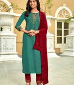 Green embroidered viscose ethnic-kurtis