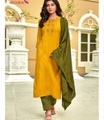 Mustard embroidered viscose ethnic-kurtis
