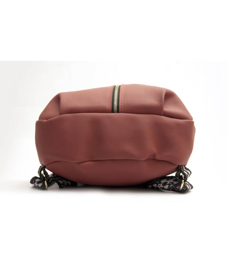 Morus Pink Plain Pu Leather Backpack For Girls