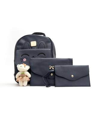 Morus Black Plain Pu Leather Backpack For Girls 1