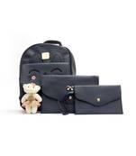 Morus Black Plain Pu Leather Backpack For Girls