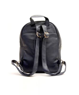 Morus Black Plain Pu Leather Backpack For Girls 2