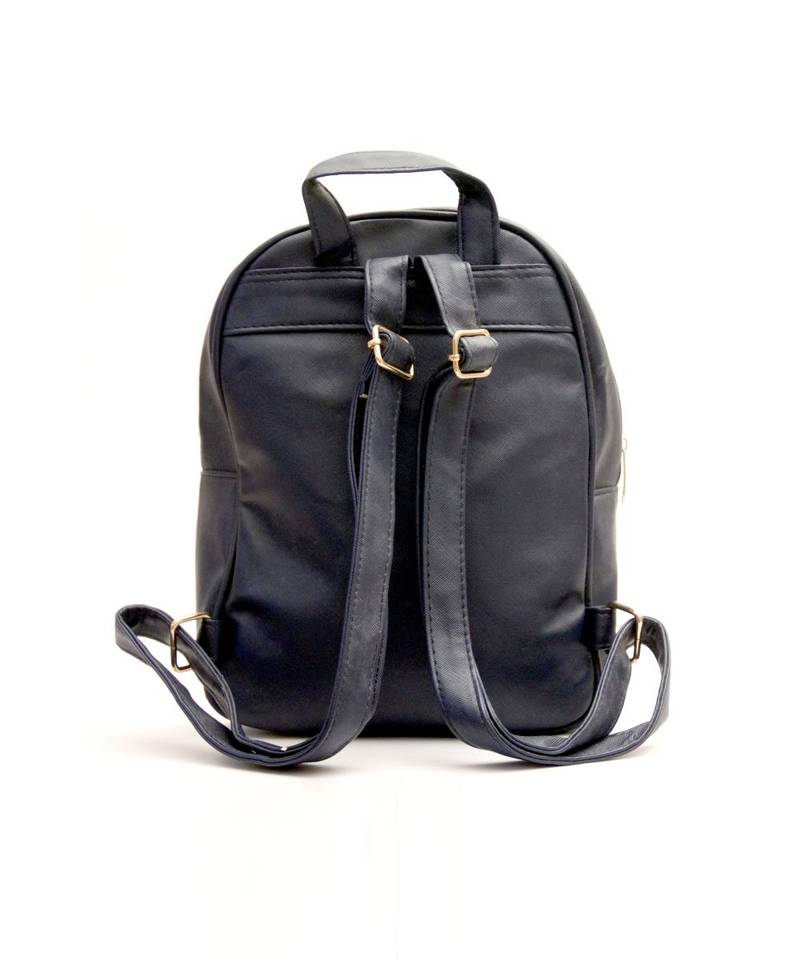Morus Black Plain Pu Leather Backpack For Girls
