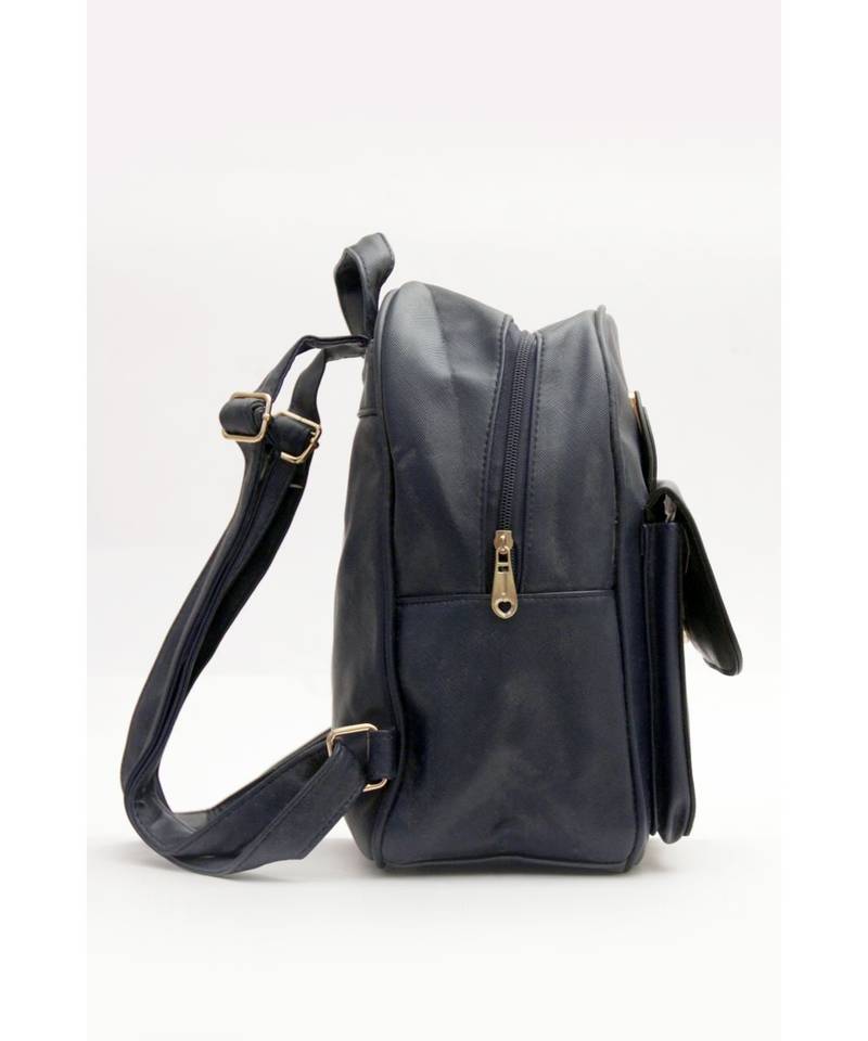 Morus Black Plain Pu Leather Backpack For Girls