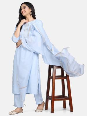 Aqua  Solid Kurta With Pant And Dupatta 9