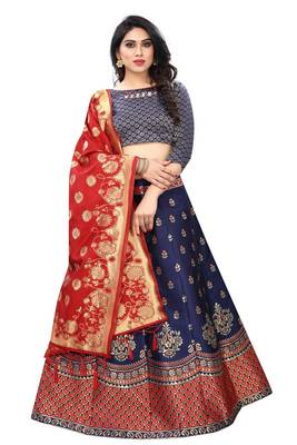 Blue jacquard semi stitched Lehenga Choli 1