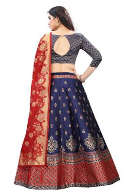 Blue jacquard semi stitched Lehenga Choli 2