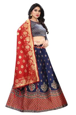Blue jacquard semi stitched Lehenga Choli 3