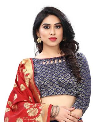 Blue jacquard semi stitched Lehenga Choli 4